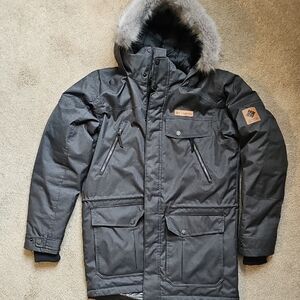 Columbia Men's Charcoal Puffer Jacket with Faux Fur Hood